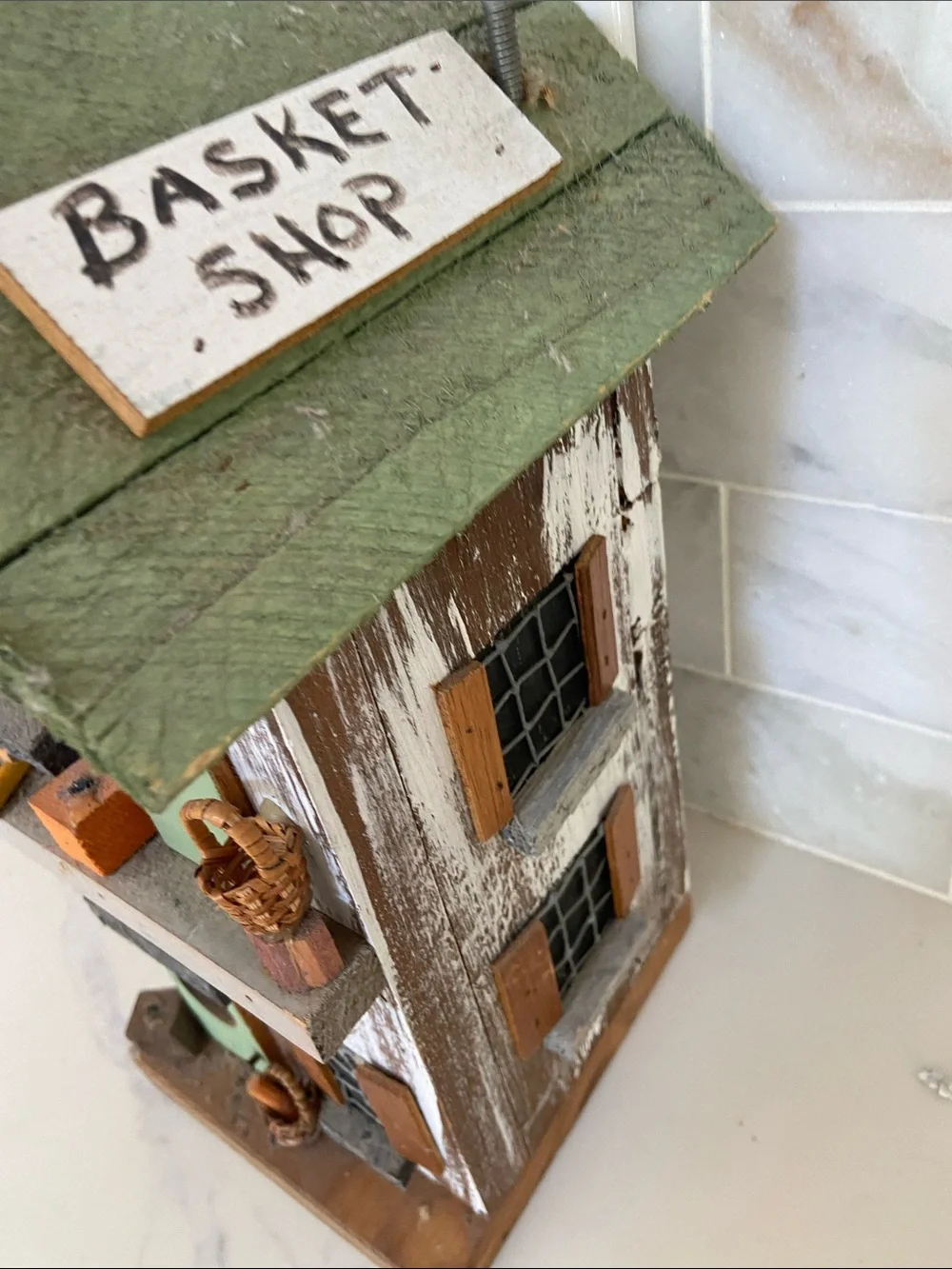 Handcrafted Rustic Green & Brown Birdhouse Decorative Accent